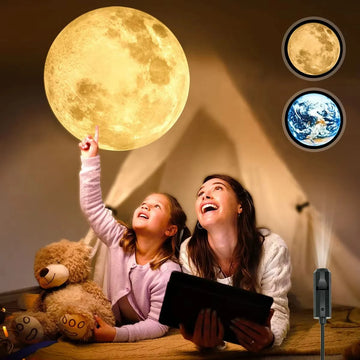 Planet Projection Light - Moon & Earth USB Night Light for Kids' Bedroom Decor
